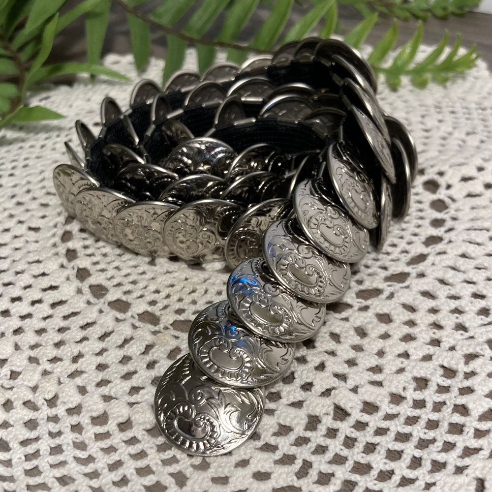 Vintage Silver Round Medallion Stretch Belt Western Cowgirl Renaissance